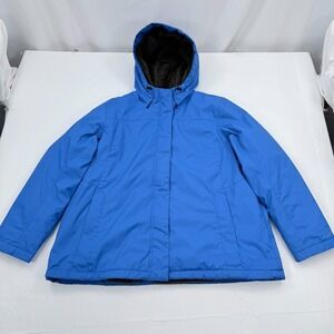 LL Bean Winter Warmer Jacket Womens 2X Blue Sherpa Fleece Lined Hooded Coat